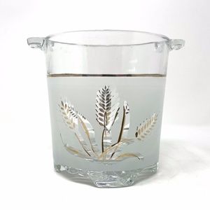 Vintage MCM Small Glass Ice Bucket Italian Made by DeValBor Frosted Gold Wheat